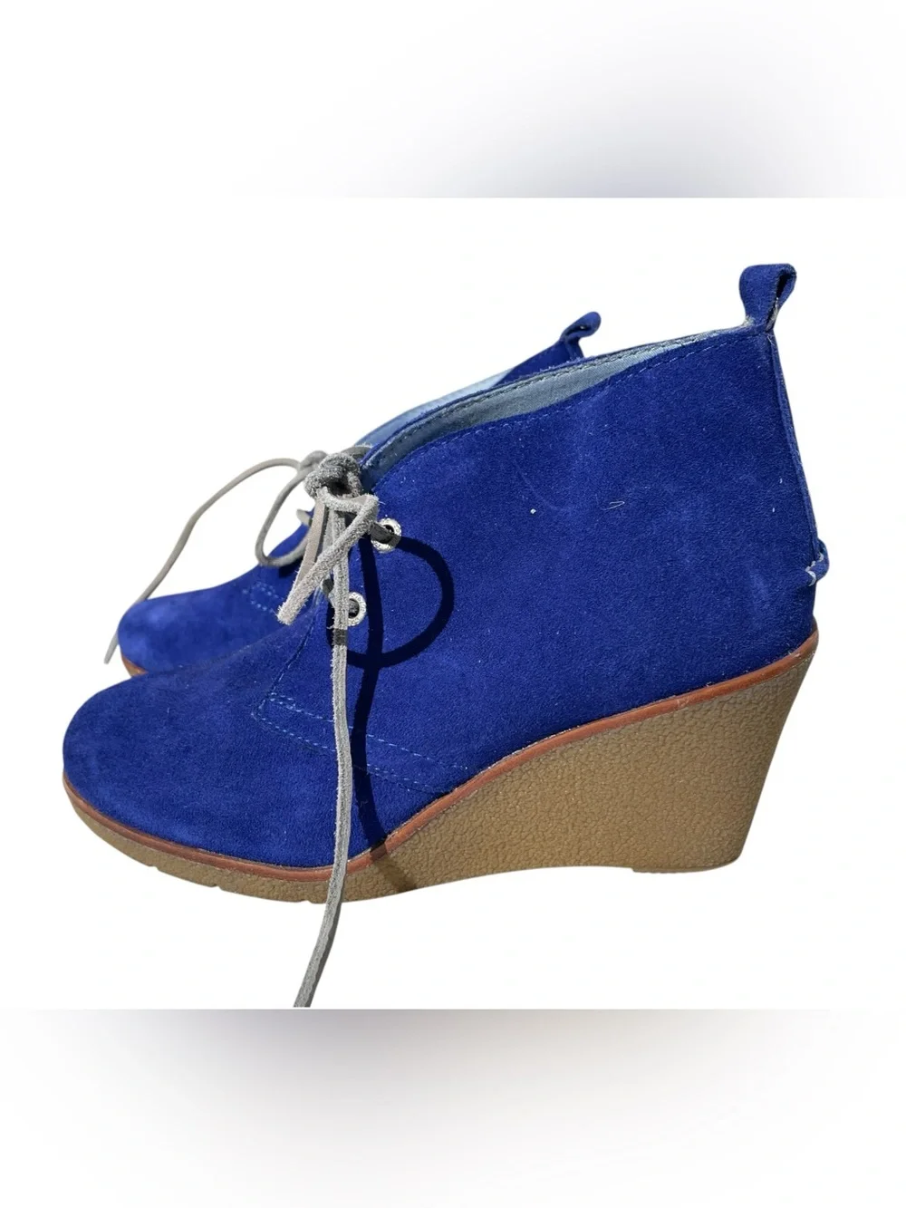 Sperry Wedge Ankle Booties Blue Suede Shoes Lace-Up Women's 6.5 Chelsea Boots